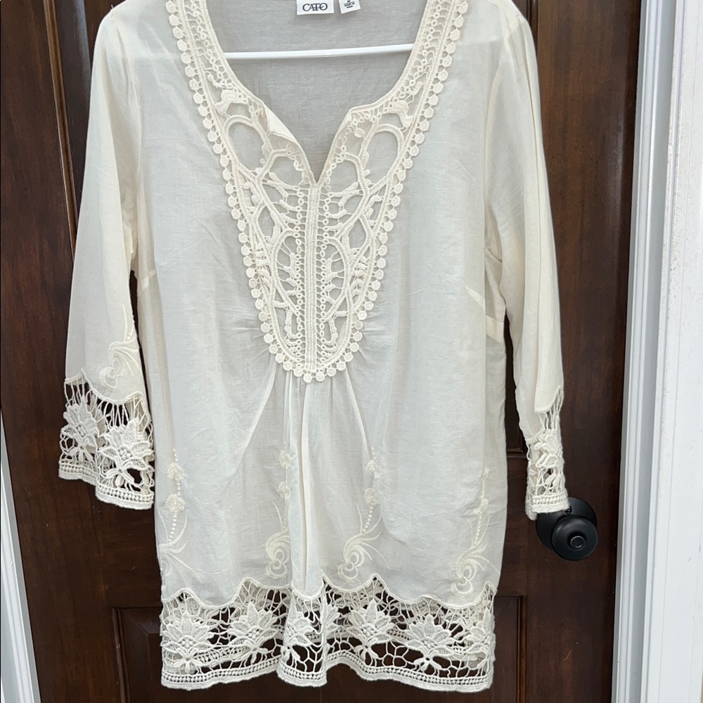 Cato Cream Crochet Trim Swim Coverup